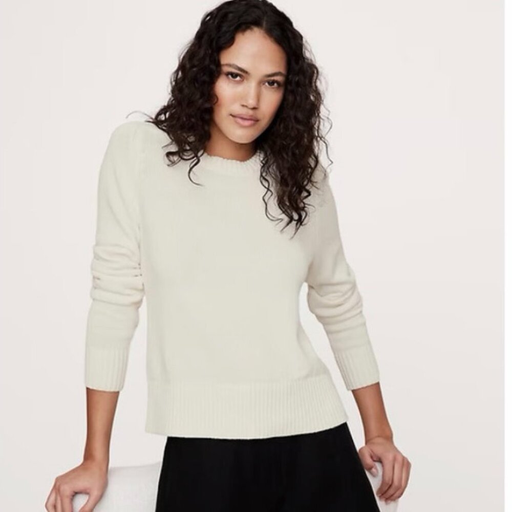 Banana Republic Sweater Womens M Ivory Cotton Silk Soft Knit Modern Casual Chic